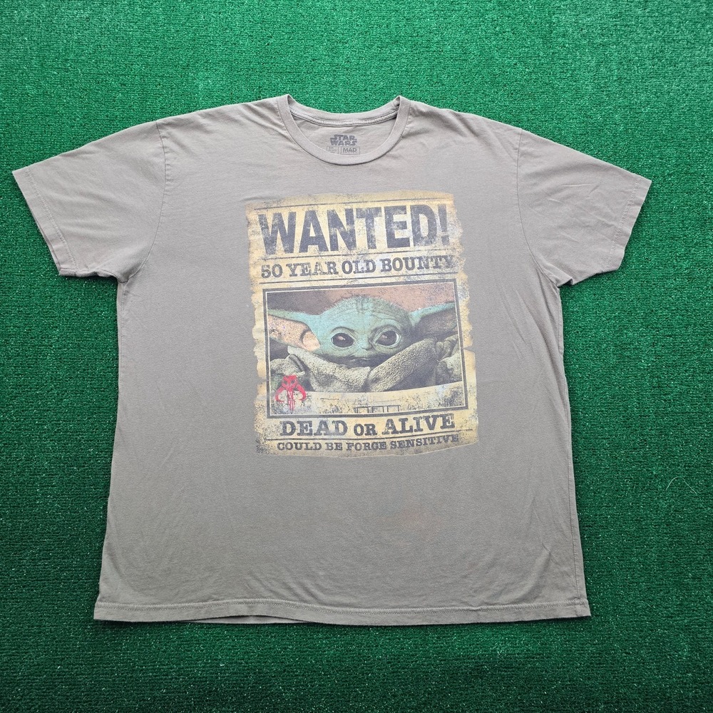 Star Wars The Mandalorian Grogu Wanted‎ Tshirt Mens 2X Olive Green Baby Yoda